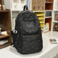 Korean style star print school backpack for students, cute casual daily daypack and bookbag. - Single Backpack / Black
