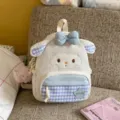 Sac à dos mignon motif agneau avec carreaux bleus et nœud pour les voyages scolaires. - Moyen (Avec Pendentif) / Blanc