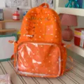 Orange star print transparent ita backpack clear window DIY doll school bag for daily travel - No Pendant / Orange
