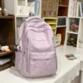 Light purple star print casual school backpack for students, multi-pocket daily daypack. - Single Backpack / Purple