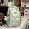 Korean ins style light green star print canvas backpack for daily school travel and casual use. - Chain Flying Rabbit Pendant / Green