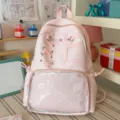 Pink star transparent ita backpack for anime fans, cute DIY school bag with front window. - No Pendant / Pink