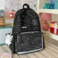 Black star print clear window ita backpack cute anime DIY school bag for teens - With Cat Pendant / Black