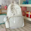 White star transparent ita backpack with clear front pocket, lace-up design and plush pendant. - With Cat Pendant / White