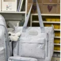 Lichtblauwe sterren print canvas shopper studenten schooltas casual dagtas met voorzak - Tote Bag / Zonder hanger / Blauwe Bijlestas
