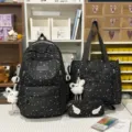 Koreanischer Stil Sternenmuster schwarzer Rucksack Set mit Tasche für Schüler Alltag und Reise. - Einzelne Umhängetasche / Schwarz