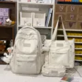 Koreanischer Stil Stern Druck Leinwand Schule Rucksack Tragetasche und Federmaeppchen Set - Einzelne Umhängetasche / Weiß