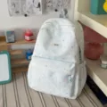 Japanese cute sweet white star print student casual backpack daily school bookbag light blue - Backpack Only (Without Pendant) / Blue