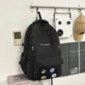 Casual μαύρο σχολικό σακίδιο με στάμπα γραμμάτων, κομψή τσάντα πλάτης για εφήβους. - Backpack / Χωρίς μενταγιόν / Μαύρο