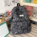 Dark grey star print casual backpack school bag for daily commute and teen students - Backpack (With Pendant) / Black