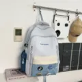 Μοντέρνα σχολική τσάντα πλάτης κορεατικού στιλ color block για εφήβους μαθητές - Backpack / Χωρίς μενταγιόν / Μπλε
