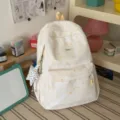 Cute student star print canvas backpack, white tie-dye school bag for daily casual use. - Backpack (With Pendant) / Yellow