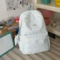 Japanese sweet style student backpack in light blue with white star print, cute everyday bag. - Backpack (With Pendant) / Blue