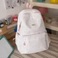 Japanese sweet style white pink star print student backpack casual daily school bag - Backpack (With Pendant) / Pink