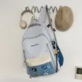Sac à dos étudiant color-block de style coréen, cartable bleu clair décontracté pour adolescents. - Sac à dos / Avec Pendentif / Bleu