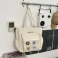 Sac cabas en toile avec plusieurs poches sac à épaule décontracté pour étudiants - Sac Fourre-tout / Sans pendentif / Blanc
