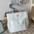 Japanese sweet style milk white star print canvas shoulder bag for daily casual tote use - Shoulder Bag Only / Blue