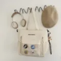 Sac cabas bandoulière en toile style coréen beige, sac à main décontracté et polyvalent. - Sac Fourre-tout / Avec Pendentif / Blanc