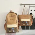 Ensemble sac à dos et sac bandoulière couleur contrastée coréen, cartable tendance. - Ensemble deux pièces / Avec Pendentif / Kaki