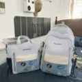 Ensemble de sac à dos et sac bandoulière bicolore de style coréen pour étudiants. - Ensemble deux pièces / Avec Pendentif / Bleu