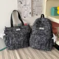 Japanese style star print tie-dye backpack and shoulder bag set for daily school use. - 2-Piece Set (Backpack & Tote) / Black