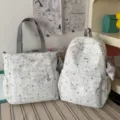 Japanese sweet style milk white star print canvas backpack and tote bag set for daily - 2-Piece Set (Backpack & Tote) / Gray