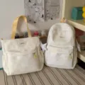 Milky white star print canvas backpack and tote bag set for daily student casual use - 2-Piece Set (Backpack & Tote) / Yellow