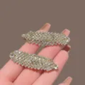 Rhinestone feather hair clips set elegant side hair barrettes for women styling accessories - 2 Pieces/Set / Gold Full Drill Leaf BB Clip