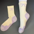 Merino wool mid-tube socks for women, warm winter thick terry bow design daily wear. - 36-42 / Multicolor Patchwork