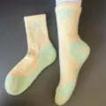 Merino wool thermal mid-tube socks for women, thick loop-knit winter warm socks with cute bow. - 36-42 / Beige Mint Green Contrast