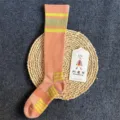 Knee-high merino wool striped long socks, retro vintage style warm winter boot socks for women. - 36-41 / Pink Green Striped