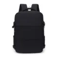 Unisex minimal black casual backpack, versatile travel school bookbag for daily commute. - Black