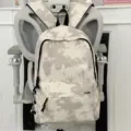 Casual tie-dye backpack for students and commuting, large capacity school bookbag grey white - Off White