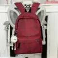 Stylish dark red tie-dye backpack with large capacity for commuting and daily campus use. - Long Leg Ball Pendant Style / Red