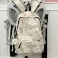 Casual tie-dye backpack grey white large capacity student school commuting bag daily use - Long Leg Ball Pendant Style / Off White