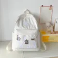 American vintage letter embroidered canvas backpack, large capacity school bag for students. - White