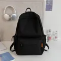 Minimalist large capacity solid color backpack Japanese style school bag for students daily - Black