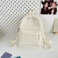 Solid color pleated backpack, lightweight casual school bag for women and girls daily travel. - White Small