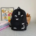 Black corduroy backpack for women, cute bow design, stylish daily casual school bag variant. - 6017 Series / Black