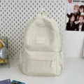 Lightweight solid color casual backpack for women, stylish pleated design school bag for students. - White Large