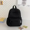 Black minimalist student backpack ins style casual daily bookbag with front pocket and side drawstring - Black Small