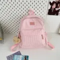 Solid color pleated backpack for women, lightweight school bag for student daily travel pink. - Pink Small With Khaki Bear