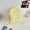 Light yellow minimalist casual backpack for daily school travel lightweight student bookbag - Yellow Small With Khaki Bear