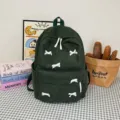 Green corduroy backpack for women, cute bow school bag, casual daily daypack, college style. - 6017 Series / Green
