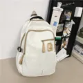 Casual white student backpack with khaki zippers and spacious compartments for daily use. - 8879#White