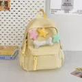 Cute yellow student backpack with plush star and bone decor, casual mini rucksack for daily. - Yellow Small + Star + Bone