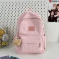 Pink solid color backpack cute lightweight school bag for teen girls daily travel casual daypack - Pink Large With Khaki Bear