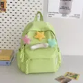 Light green student backpack with cute plush star and bone pendants, versatile mini daily bag. - Green Small + Star + Bone