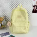Solid color pleated backpack casual lightweight school bag for teen girls daily daypack. - Yellow Large With Khaki Bear