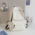 Minimalist large capacity solid color backpack casual school bag for students daily commute - White